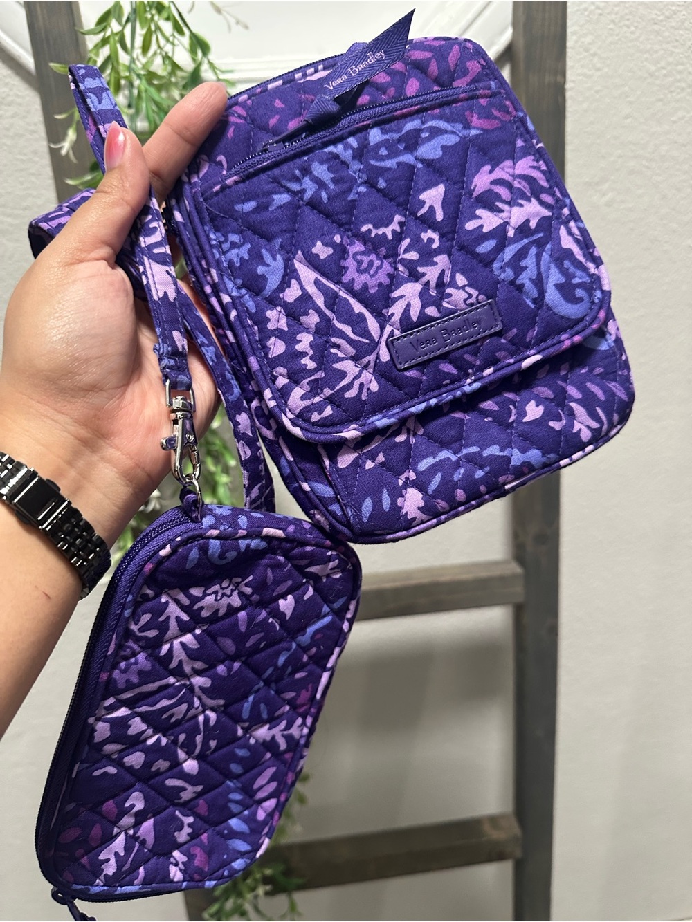 Vera Bradley Purple Quilted Crossbody Wristlet Set